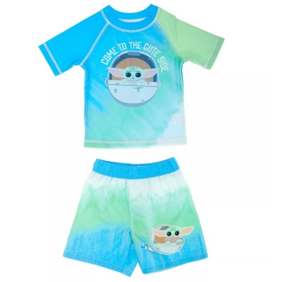 Boys Star Wars BABY YODA Come To The Cute Side Rash guard Swim Set Size 2T 3T 4T - Picture 1 of 3